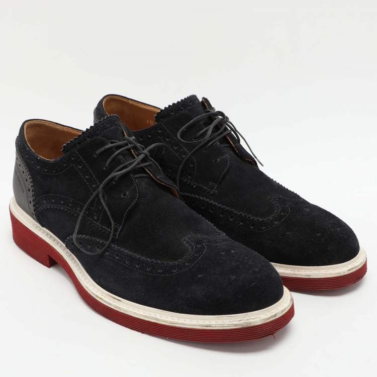 Pre Owned Louis Vuitton Navy Blue Brogue Suede Lace Up Derby Size 42