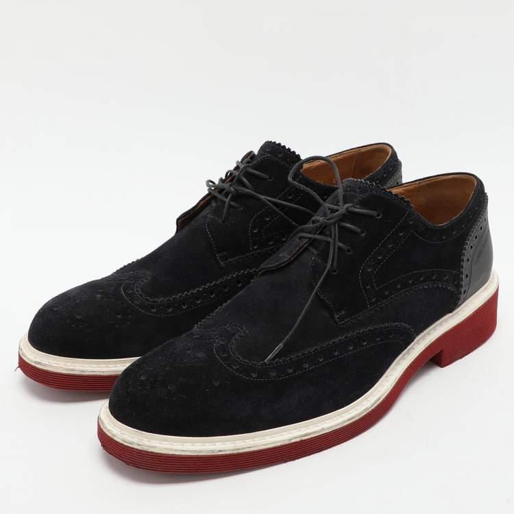 Pre Owned Louis Vuitton Navy Blue Brogue Suede Lace Up Derby Size 42