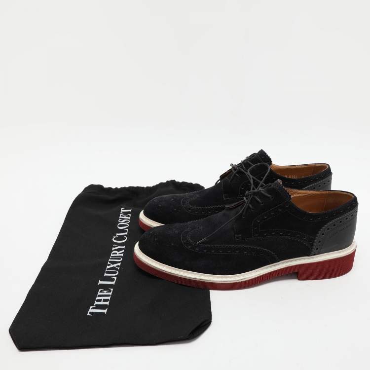 Pre Owned Louis Vuitton Navy Blue Brogue Suede Lace Up Derby Size 42