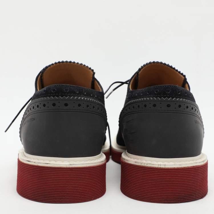 Pre Owned Louis Vuitton Navy Blue Brogue Suede Lace Up Derby Size 42