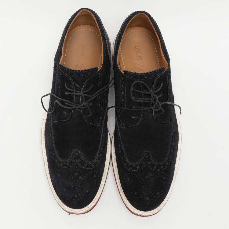 Pre Owned Louis Vuitton Navy Blue Brogue Suede Lace Up Derby Size 42