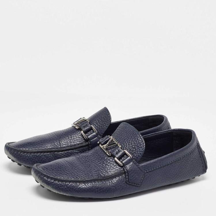 Pre Owned Louis Vuitton Navy Blue Leather Hockenheim Loafers Size 41.5