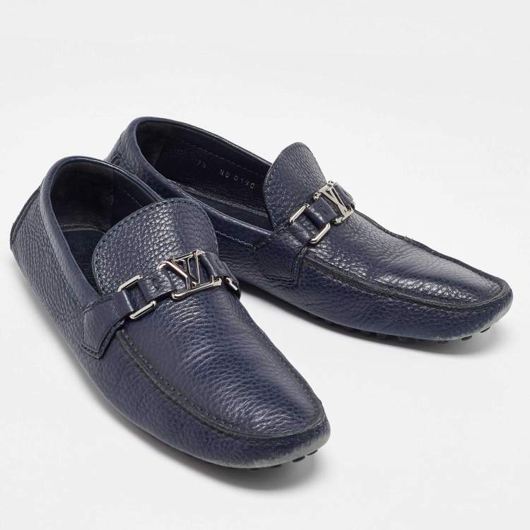 Pre Owned Louis Vuitton Navy Blue Leather Hockenheim Loafers Size 41.5