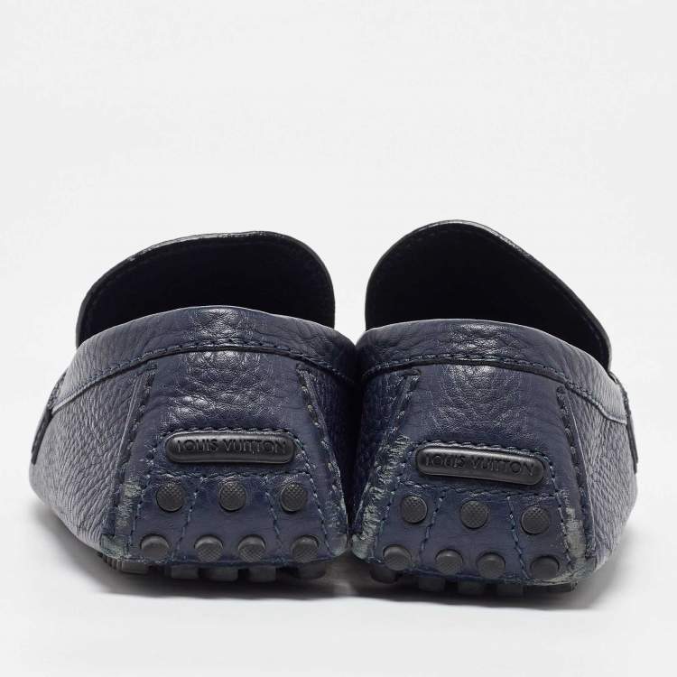 Pre Owned Louis Vuitton Navy Blue Leather Hockenheim Loafers Size 41.5