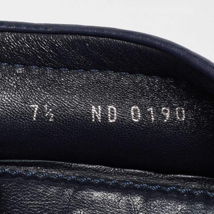 Pre Owned Louis Vuitton Navy Blue Leather Hockenheim Loafers Size 41.5