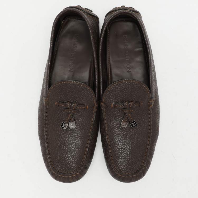 Pre Owned Louis Vuitton Brown Leather Bow Loafers Size 44