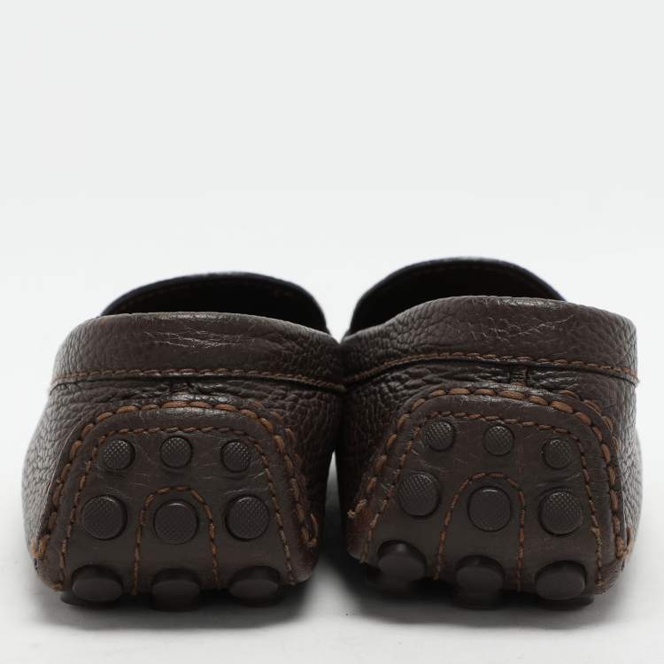Pre Owned Louis Vuitton Brown Leather Bow Loafers Size 44