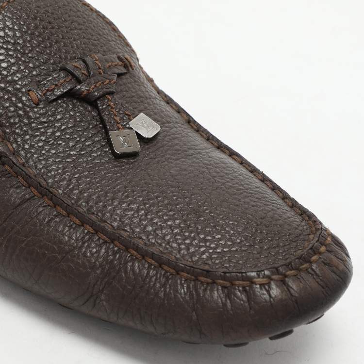 Pre Owned Louis Vuitton Brown Leather Bow Loafers Size 44