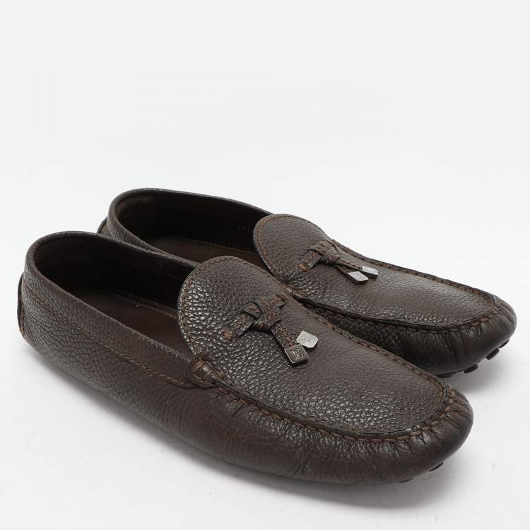 Pre Owned Louis Vuitton Brown Leather Bow Loafers Size 44