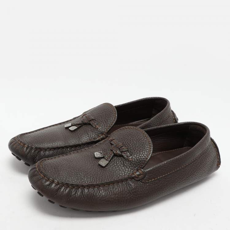 Pre Owned Louis Vuitton Brown Leather Bow Loafers Size 44