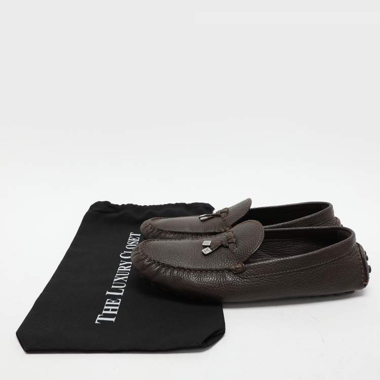 Pre Owned Louis Vuitton Brown Leather Bow Loafers Size 44