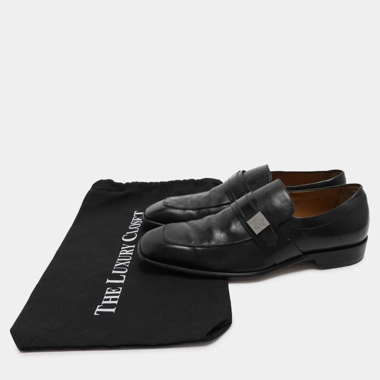 Pre Owned Louis Vuitton Black Damier Embossed Leather Loafers Size 41