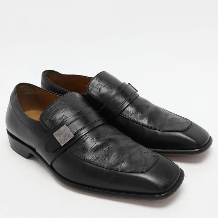 Pre Owned Louis Vuitton Black Damier Embossed Leather Loafers Size 41