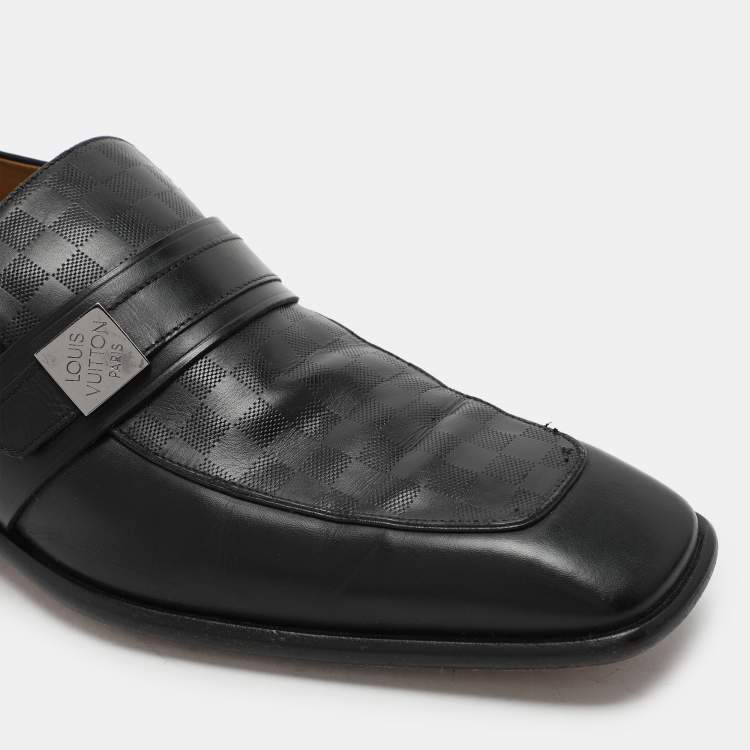 Pre Owned Louis Vuitton Black Damier Embossed Leather Loafers Size 41