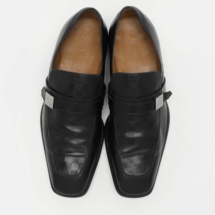 Pre Owned Louis Vuitton Black Damier Embossed Leather Loafers Size 41
