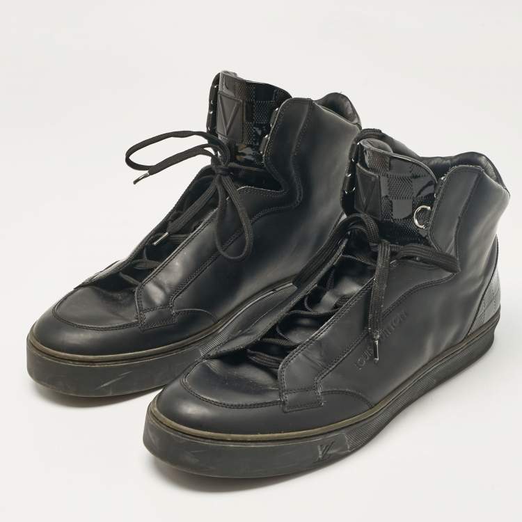 Pre Owned Louis Vuitton Black Leather Slipstream High Top Sneakers Size 42.5
