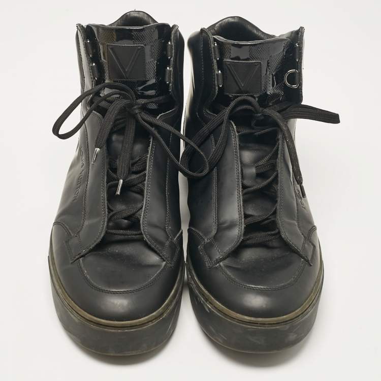 Pre Owned Louis Vuitton Black Leather Slipstream High Top Sneakers Size 42.5