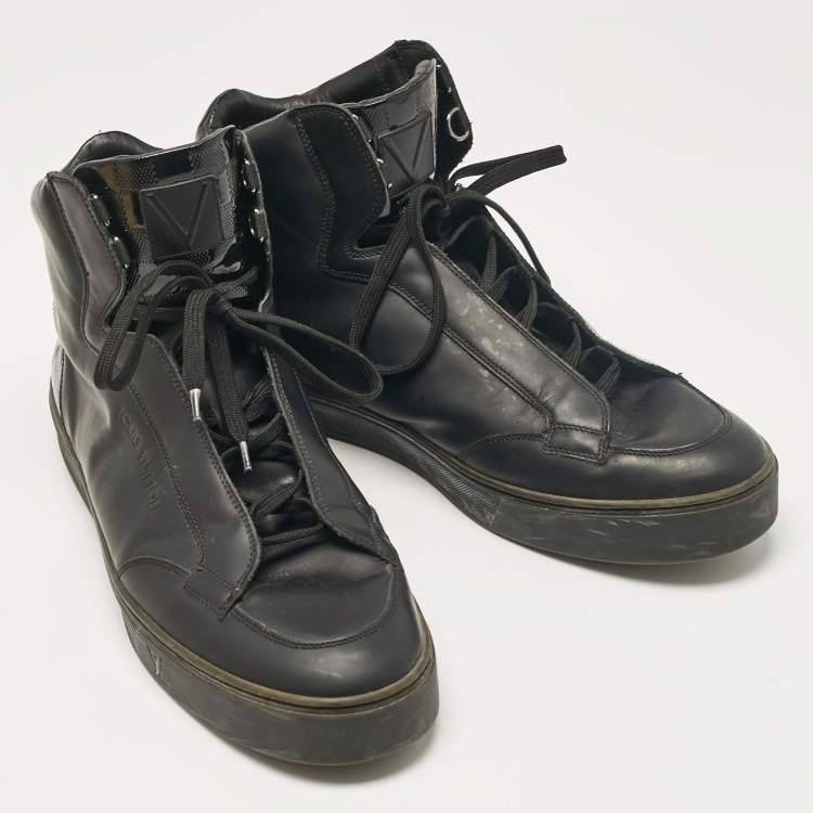 Pre Owned Louis Vuitton Black Leather Slipstream High Top Sneakers Size 42.5
