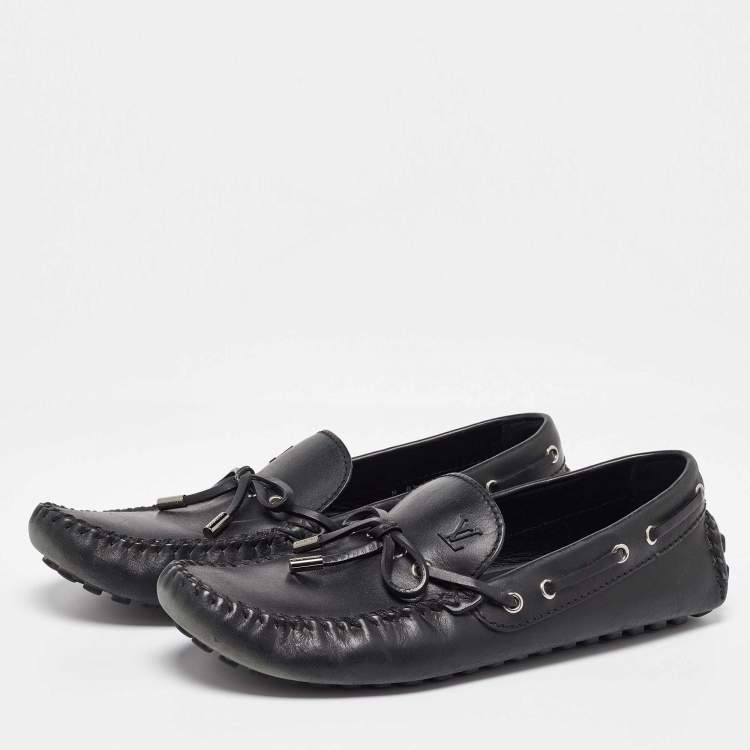 Pre Owned Louis Vuitton Black Leather Bow Arizona Loafers Size 42.5