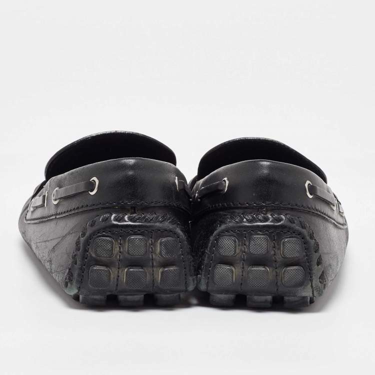 Pre Owned Louis Vuitton Black Leather Bow Arizona Loafers Size 42.5