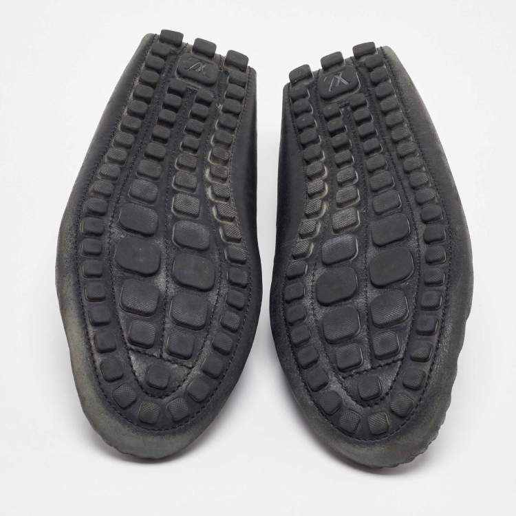 Pre Owned Louis Vuitton Black Leather Bow Arizona Loafers Size 42.5