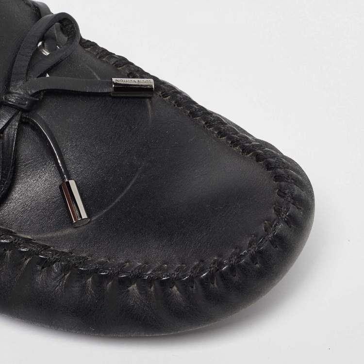 Pre Owned Louis Vuitton Black Leather Bow Arizona Loafers Size 42.5