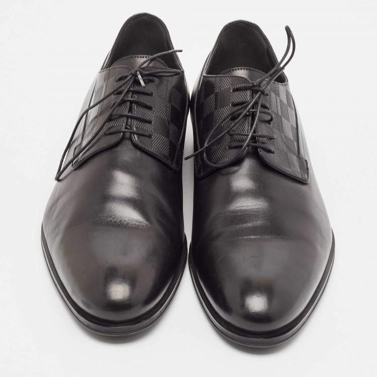 Pre Owned Louis Vuitton Black Damier Leather Haussmann Derby Size 44