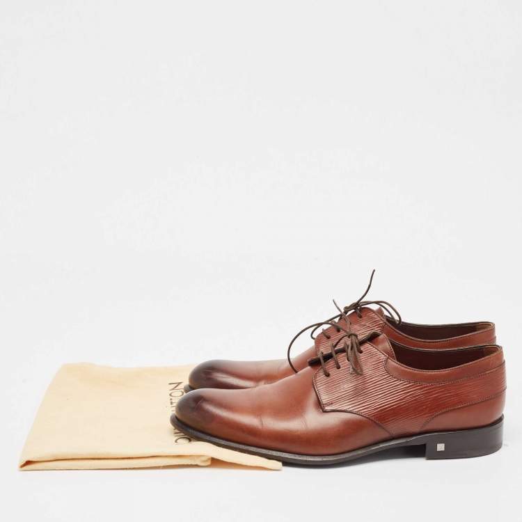 Pre Owned Louis Vuitton Brown Leather Lace Up Derby Size 41.5