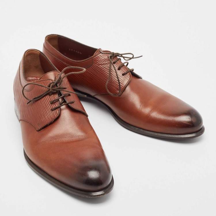 Pre Owned Louis Vuitton Brown Leather Lace Up Derby Size 41.5