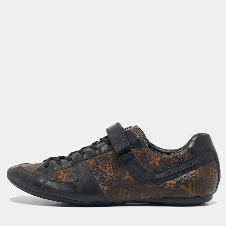 Pre Owned Louis Vuitton Black/Brown Monogram Canvas and Leather Lace Up Sneakers Size 42.5