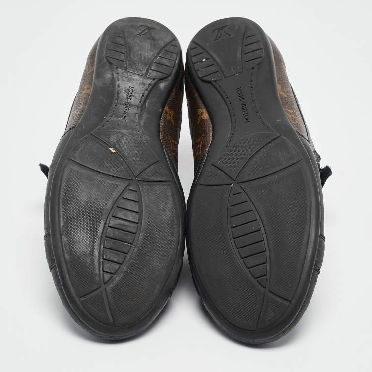 Pre Owned Louis Vuitton Black/Brown Monogram Canvas and Leather Lace Up Sneakers Size 42.5