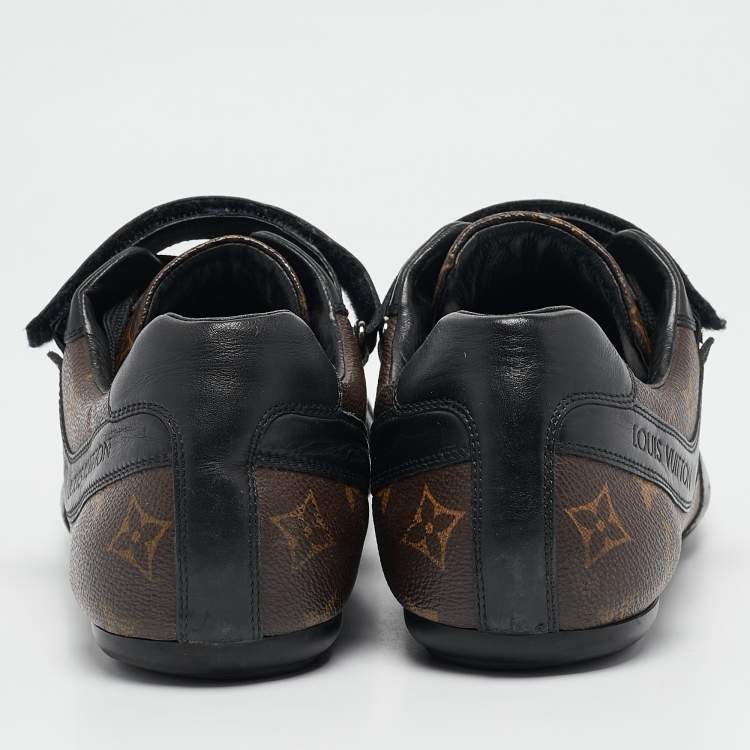 Pre Owned Louis Vuitton Black/Brown Monogram Canvas and Leather Lace Up Sneakers Size 42.5