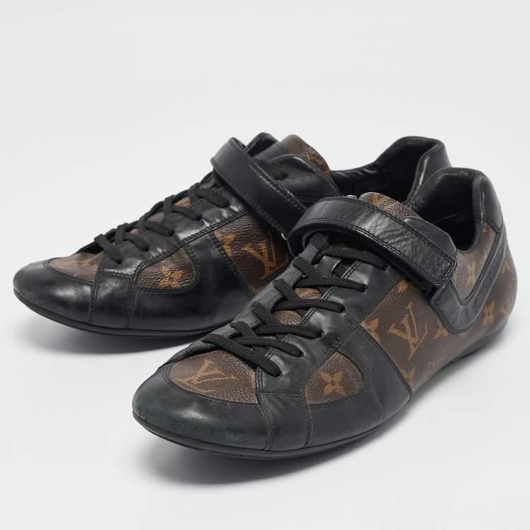 Pre Owned Louis Vuitton Black/Brown Monogram Canvas and Leather Lace Up Sneakers Size 42.5