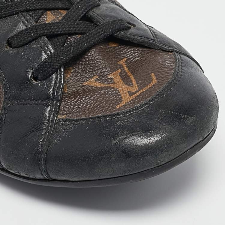 Pre Owned Louis Vuitton Black/Brown Monogram Canvas and Leather Lace Up Sneakers Size 42.5