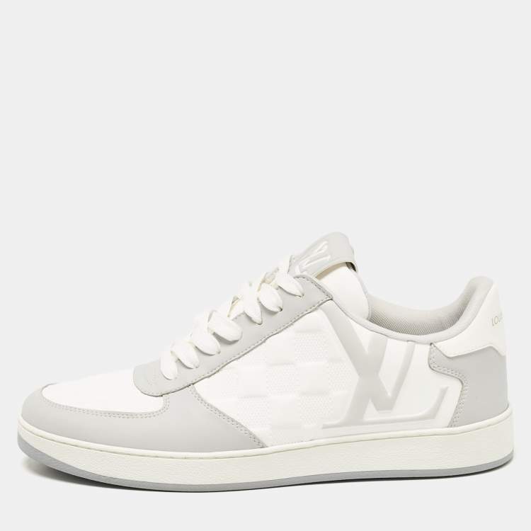 Pre Owned Louis Vuitton Grey/White Faux Leather Rivoli Sneakers Size 40.5