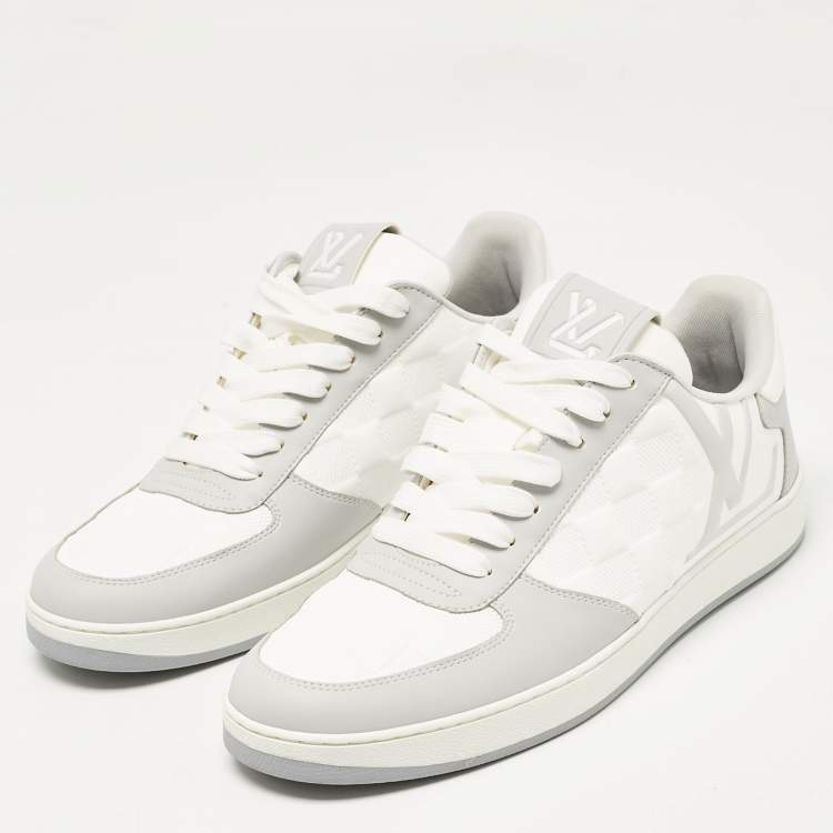 Pre Owned Louis Vuitton Grey/White Faux Leather Rivoli Sneakers Size 40.5