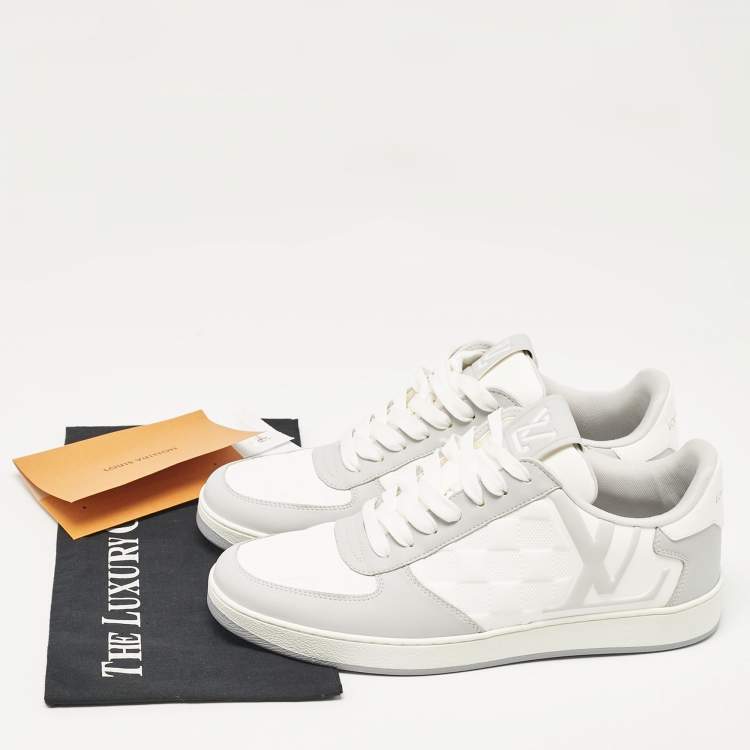 Pre Owned Louis Vuitton Grey/White Faux Leather Rivoli Sneakers Size 40.5