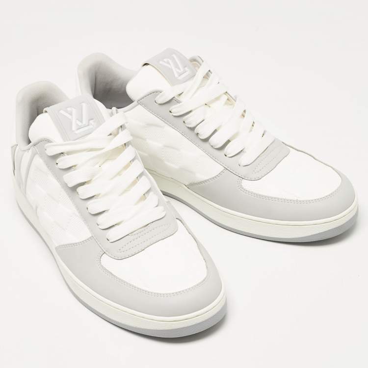 Pre Owned Louis Vuitton Grey/White Faux Leather Rivoli Sneakers Size 40.5
