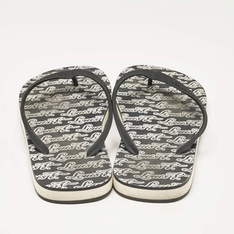 Pre Owned Louis Vuitton Black/White Logo Print Rubber Molitor Thong Sandals Size 43