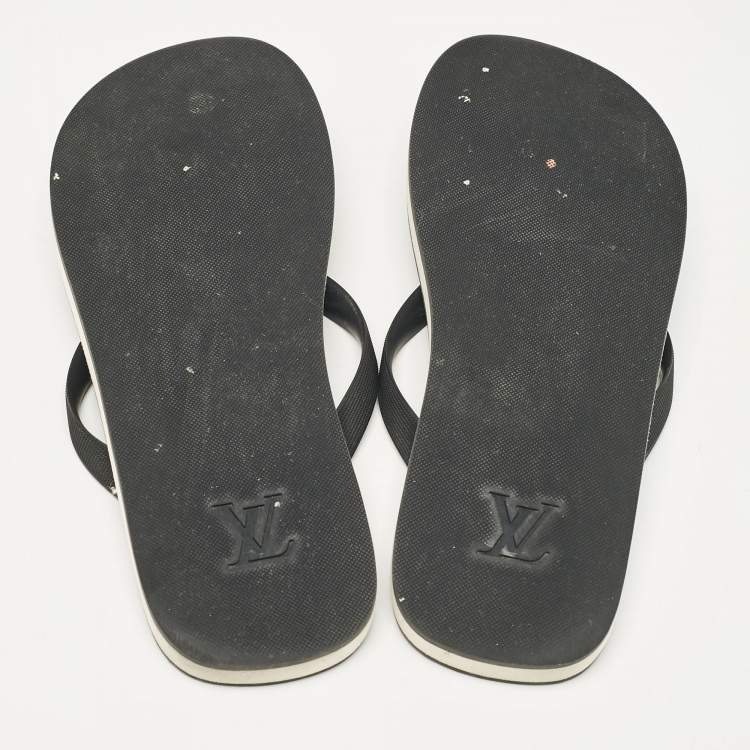 Pre Owned Louis Vuitton Black/White Logo Print Rubber Molitor Thong Sandals Size 43