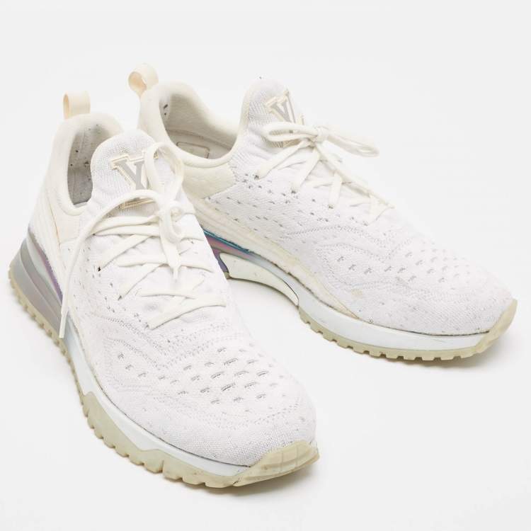 Pre Owned Louis Vuitton White Knit Fabric VNR Lace Up Sneakers Size 43