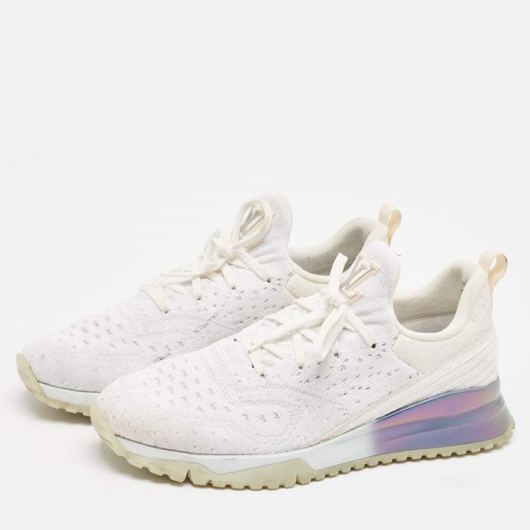 Pre Owned Louis Vuitton White Knit Fabric VNR Lace Up Sneakers Size 43