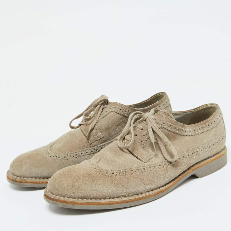 Pre Owned Louis Vuitton Grey Suede Wingtip Brogue Detail Derby Size 41