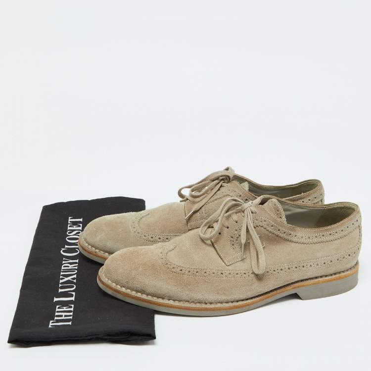 Pre Owned Louis Vuitton Grey Suede Wingtip Brogue Detail Derby Size 41
