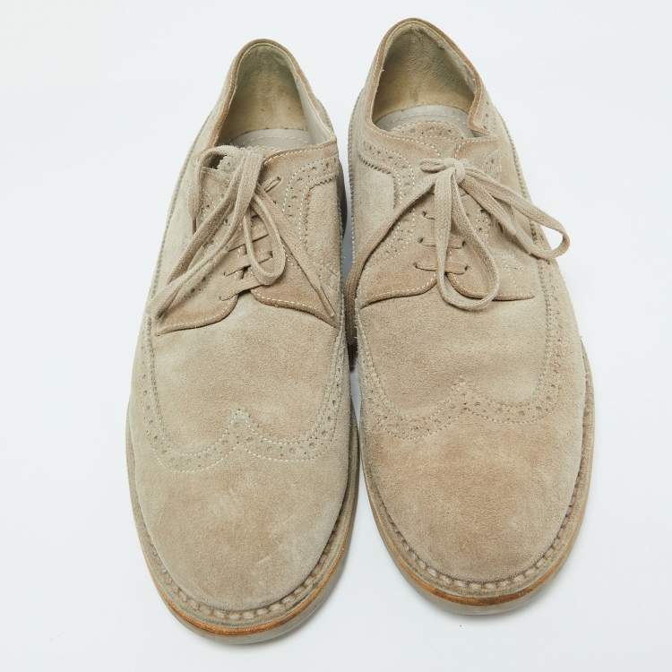 Pre Owned Louis Vuitton Grey Suede Wingtip Brogue Detail Derby Size 41