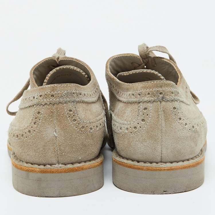Pre Owned Louis Vuitton Grey Suede Wingtip Brogue Detail Derby Size 41