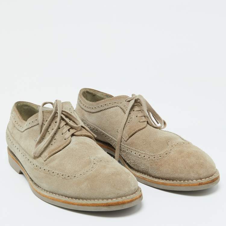 Pre Owned Louis Vuitton Grey Suede Wingtip Brogue Detail Derby Size 41