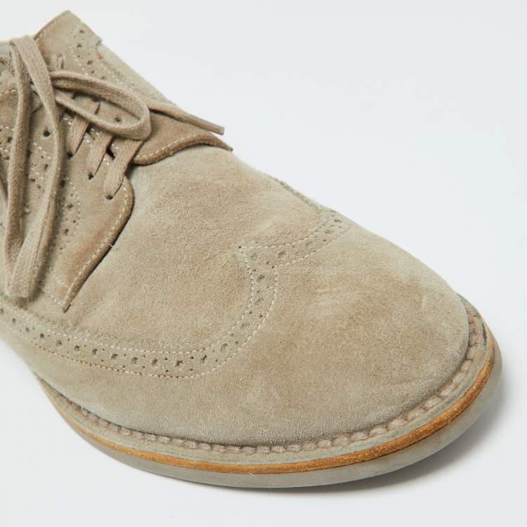 Pre Owned Louis Vuitton Grey Suede Wingtip Brogue Detail Derby Size 41