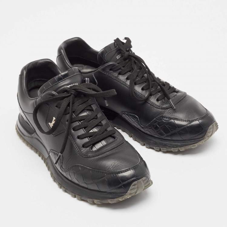 Pre Owned Louis Vuitton Black Croc Embossed Leather Leather Run Away Low Top Sneakers Size 40