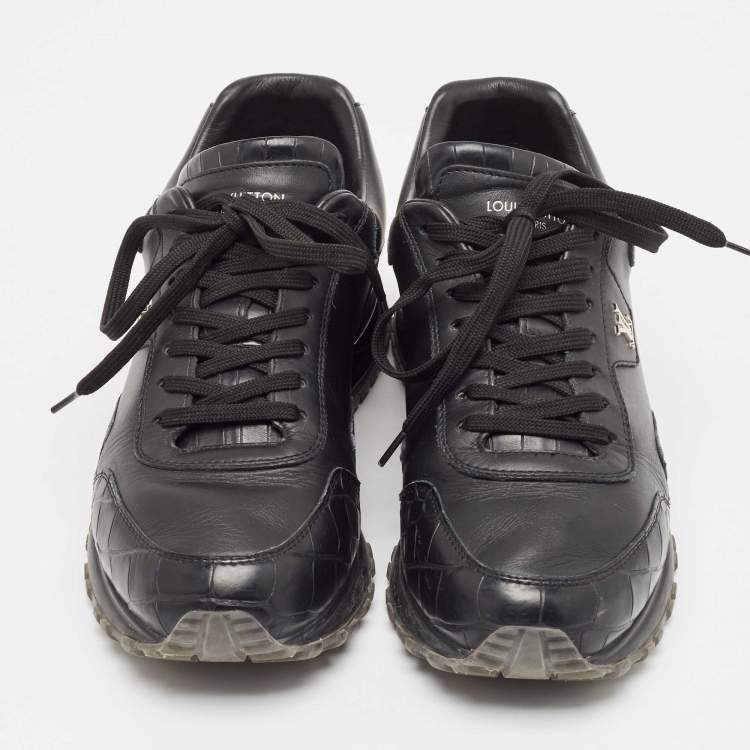 Pre Owned Louis Vuitton Black Croc Embossed Leather Leather Run Away Low Top Sneakers Size 40